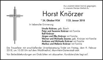 Traueranzeige von Horst Knörzer von Mannheimer Morgen / Schwetzinger Zeitung