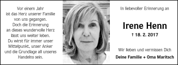 Traueranzeige von Irene Henn von Fränkische Nachrichten