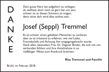 Traueranzeige von Josef Tremmel von Schwetzinger Zeitung