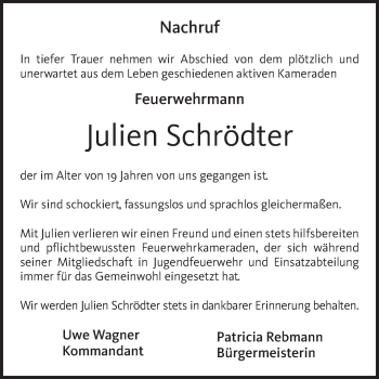 Traueranzeige von Julien Schrödter von Mannheimer Morgen / Schwetzinger Zeitung