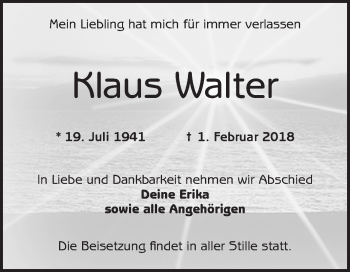 Traueranzeige von Klaus Walter von Mannheimer Morgen