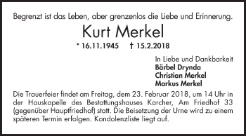 Traueranzeige von Kurt Merkel von Mannheimer Morgen