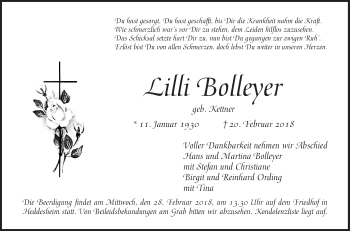 Traueranzeige von Lilli Bolleyer von Mannheimer Morgen