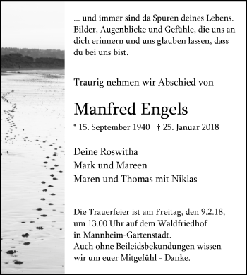 Traueranzeige von Manfred Engels von Mannheimer Morgen / Schwetzinger Zeitung