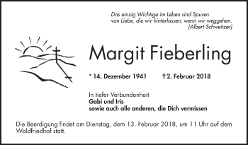 Traueranzeige von Margit Fieberling von Bergsträßer Anzeiger