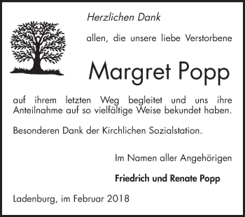 Traueranzeige von Margret Popp von Mannheimer Morgen