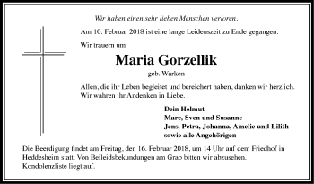 Traueranzeige von Maria Gorzellik von Mannheimer Morgen