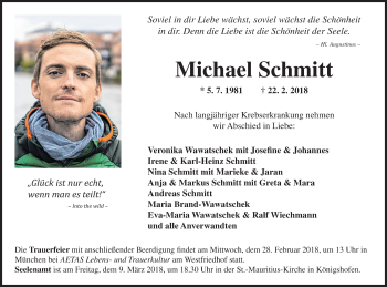 Traueranzeige von Michael Schmitt von Fränkische Nachrichten