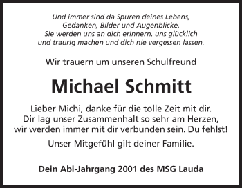 Traueranzeige von Michael Schmitt von Fränkische Nachrichten