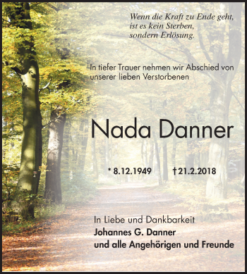 Traueranzeige von Nada Danner von Mannheimer Morgen