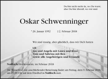 Traueranzeige von Oskar Schwenninger von Mannheimer Morgen / Schwetzinger Zeitung