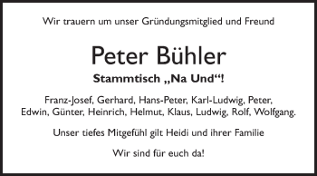 Traueranzeige von Peter Bühler von Mannheimer Morgen / Schwetzinger Zeitung