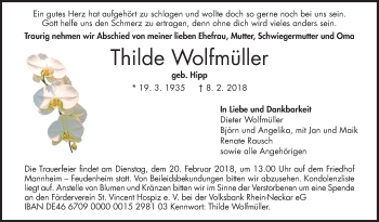 Traueranzeige von Thilde Wolfmüller von Mannheimer Morgen