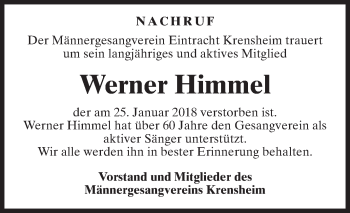 Traueranzeige von Werner Himmel von Fränkische Nachrichten