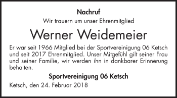 Traueranzeige von Werner Weidemaier von Schwetzinger Zeitung