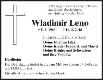 Traueranzeige von Wladimir Leno von Fränkische Nachrichten