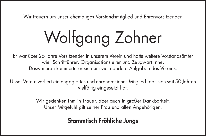  Traueranzeige für Wolfgang Zohner vom 24.02.2018 aus Bergsträßer Anzeiger