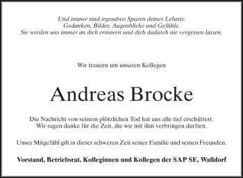 Traueranzeige von Andreas Brocke von Schwetzinger Zeitung