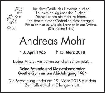 Traueranzeige von Andreas Mohr von Bergsträßer Anzeiger