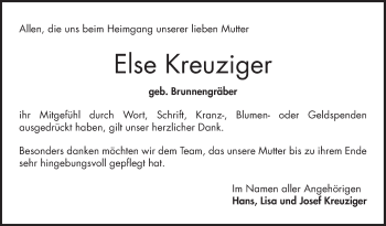 Traueranzeige von Else Kreuziger von Bergsträßer Anzeiger