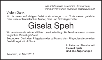 Traueranzeige von Gisela Speh von Mannheimer Morgen