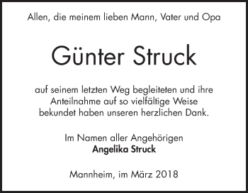 Traueranzeige von Günter Struck von Mannheimer Morgen