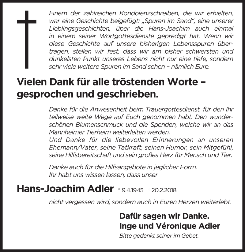  Traueranzeige für Hans-Joachim Adler vom 10.03.2018 aus Mannheimer Morgen