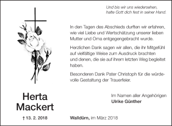 Traueranzeige von Herta Mackert von Fränkische Nachrichten