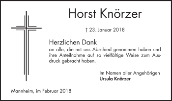 Traueranzeige von Horst Knörzer von Mannheimer Morgen