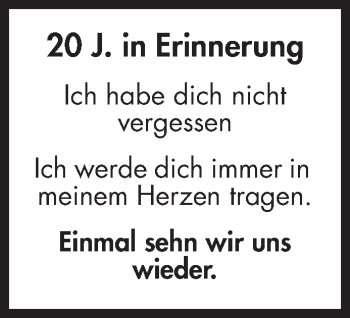 Traueranzeige von In Erinnerung  von Fränkische Nachrichten