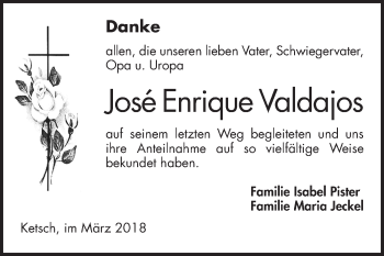 Traueranzeige von Jose Enrique Valdajos von Schwetzinger Zeitung