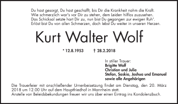 Traueranzeige von Kurt Walter Wolf von Mannheimer Morgen