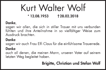 Traueranzeige von Kurt Walter Wolf von Mannheimer Morgen