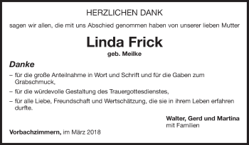 Traueranzeige von Linda Frick von Fränkische Nachrichten