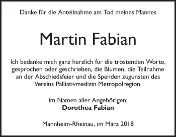 Traueranzeige von Martin Fabian von Schwetzinger Zeitung