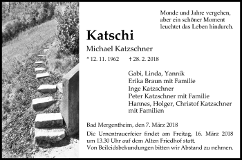 Traueranzeige von Michael Katzschner von Fränkische Nachrichten