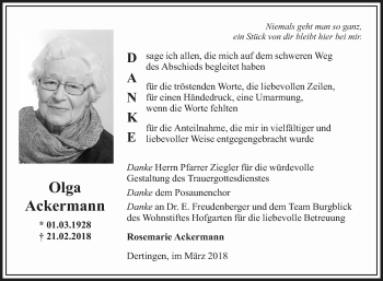 Traueranzeige von Olga Ackermann von Fränkische Nachrichten