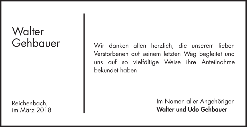  Traueranzeige für Walter Gehbauer vom 10.03.2018 aus Bergsträßer Anzeiger