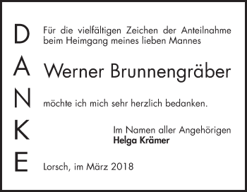 Traueranzeige von Werner Brunnengräber von Bergsträßer Anzeiger