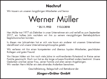 Traueranzeige von Werner Müller von Schwetzinger Zeitung