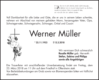 Traueranzeige von Werner Müller von Schwetzinger Zeitung