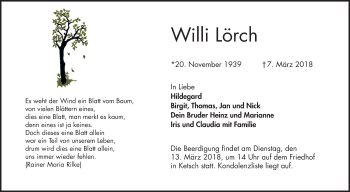 Traueranzeige von Willi Lörch von Schwetzinger Zeitung