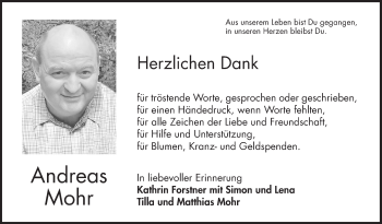 Traueranzeige von Andreas Mohr von Bergsträßer Anzeiger