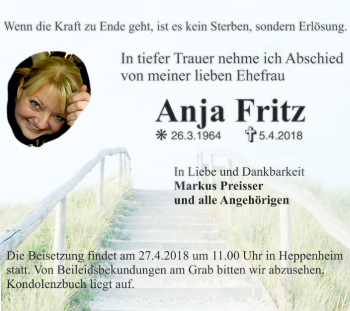 Traueranzeige von Anja Fritz von Bergsträßer Anzeiger