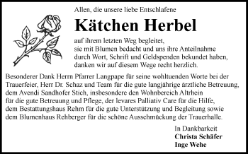 Traueranzeige von Anna Katharina Herbel von Mannheimer Morgen