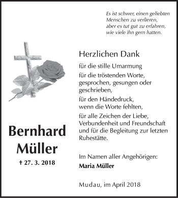 Traueranzeige von Bernhard Müller von Fränkische Nachrichten