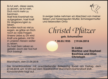 Traueranzeige von Christel Pfützer von Mannheimer Morgen