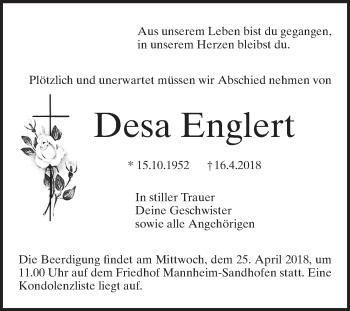 Traueranzeige von Desa Englert von Mannheimer Morgen