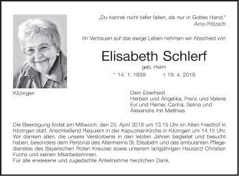 Traueranzeige von Elisabeth Schlerf von Mannheimer Morgen