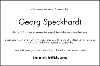 Traueranzeige von Georg Speckhardt von Bergsträßer Anzeiger